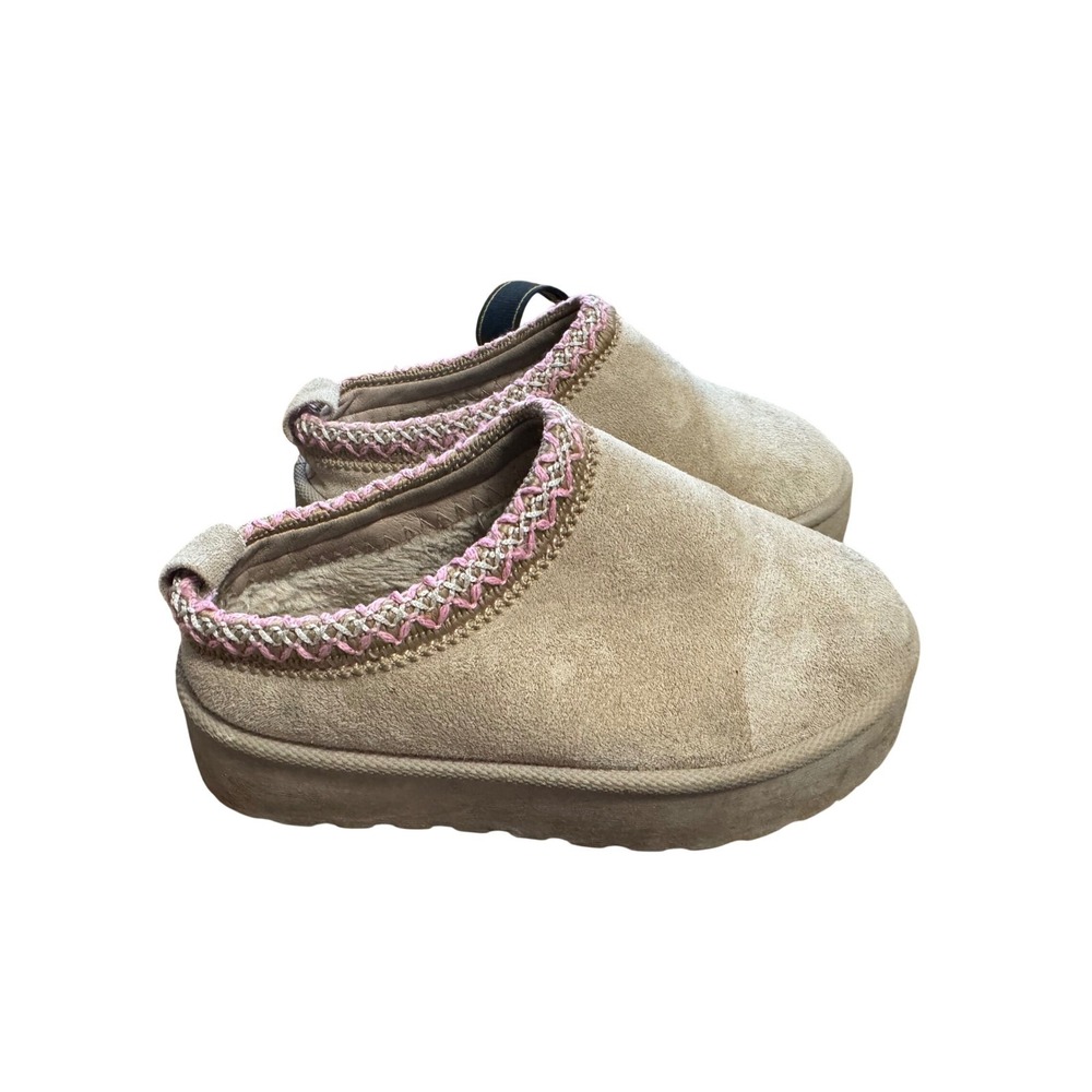 Olivia & Kate Platform Slippers Kids Size‎ 13 Tan Pink Faux Fur Good Condition